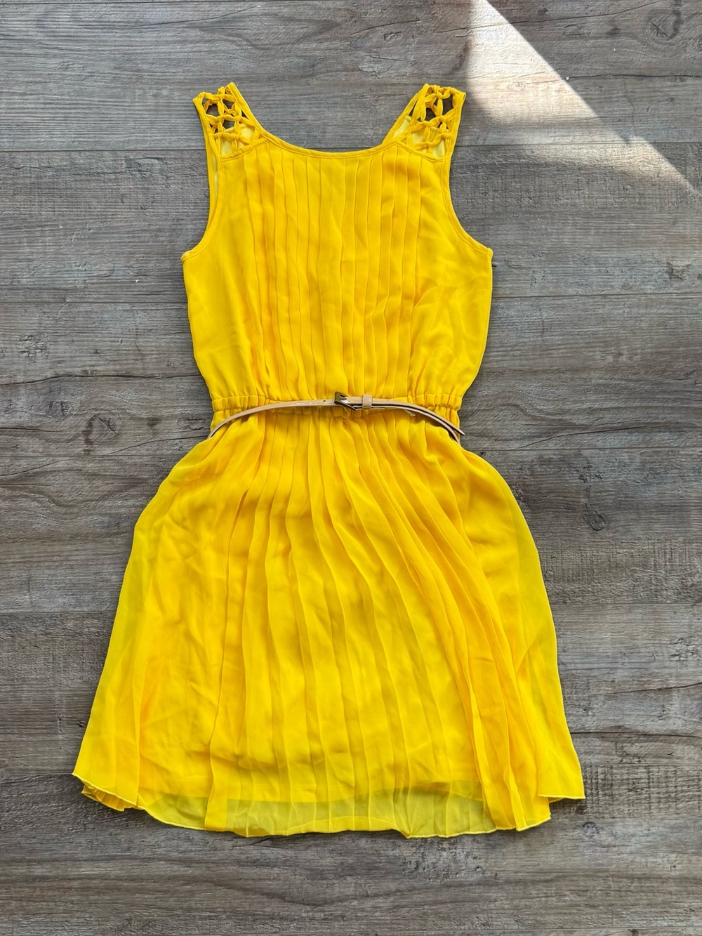 Yellow Pleated Dress with Belt